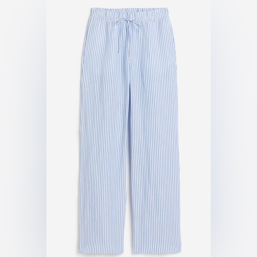 H&M Linen Wide Leg Beach Pants Women’s Blue White